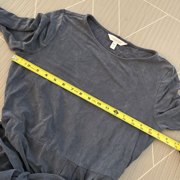 Garnet Hill‎ Starla Cupro Knit Dress Size XS Dark Bluestone Faux Wrap Midi - Picture 6 of 10